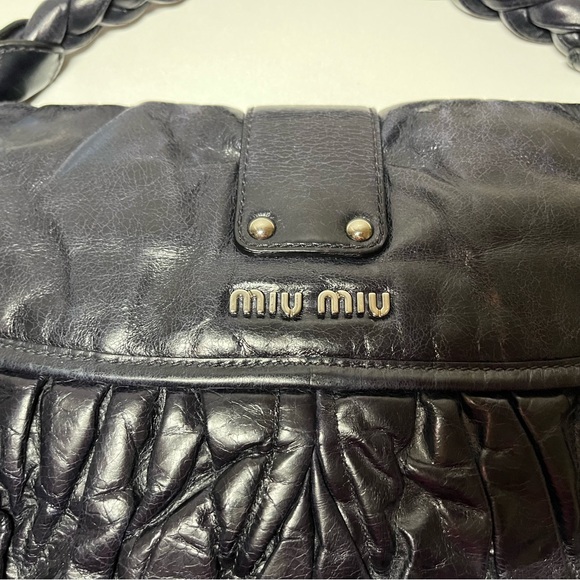 Authentic Miu Miu Navy Matelasse Leather Hobo - Picture 9 of 14